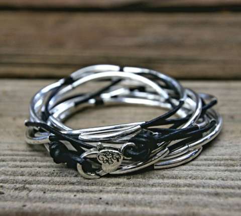Leather and Silver Wrap Bracelet
