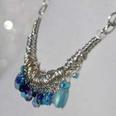 OOAK - Blue Beaded Jump Ring Necklace - Handmade