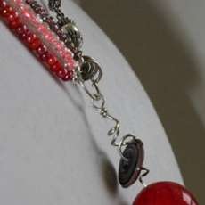 OOAK Asymmetrical Pink and Red Beaded Necklace with Large Red Focal Pendant