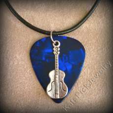 Guitar Charm on Genuine Blue Pearl Guitar Pick Necklace
