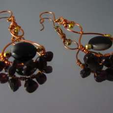 Garnet and Black Agate Twisted Copper Earrings