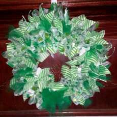 Handmade Green and White Tulle and Ribbon Wreath Stripes and Polka Dots St. Patricks Day Wreath by L