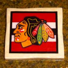 Chicago Blackhawks Logo Striped Tile Coaster