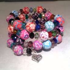 Colorful, Beautiful Polymer Clay Beads Memory Wire Bracelet
