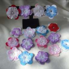 12 Assorted Random Felt/Polyester Flower Ponytail Holder/Bracelet with Bead Center.