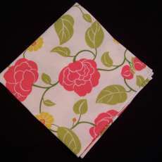 Set of 4 Handmade Coral & Off-White Floral Fabric Napkins