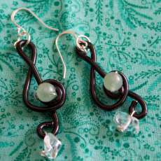 Sterling earwire and jade treble clef earrings