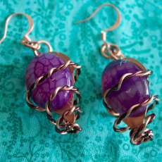 Purple gemstone dragon agate and copper earrings