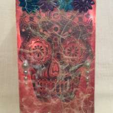 Decoupage Handmade Candle Holder/Vase: Day of the Dead Pink