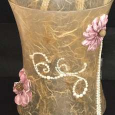 Decoupage Handmade Candle Holder/Vase: Pearls and Mauve Flowers