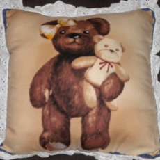 Teddy Bear Pillow/Girl holding stuffed bear