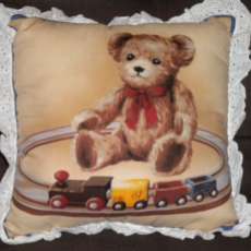 Teddy Bear and Trains/eyelet trim