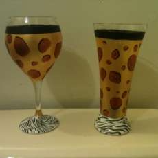 Hand Painted Animal Print Wine Glass and Beer Pilsner Glass Set