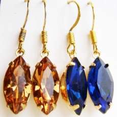 Vintage Swarovski Crystal Drop Earrings - Navette Style Assorted Colors