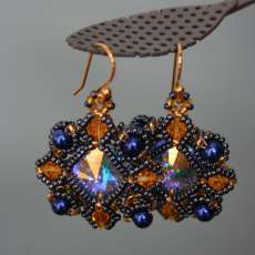 Blue and gold rivoli earrings