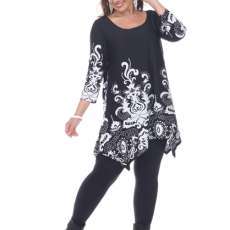 Black and Floral Print Tunic in Plus Sizes