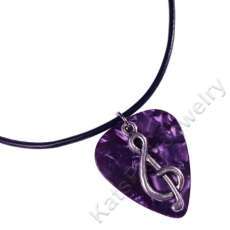 Hand Crafted Purple Guitar Pick Necklace with Treble Clef Charm