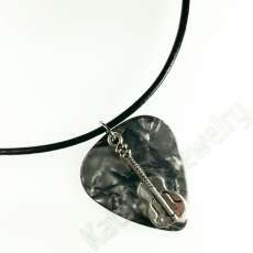 Hand Crafted Guitar Pick Necklace with Guitar Charm on Leather Cord Chain