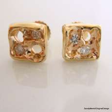 Handcarved Earrings in 14 Karat Gold with Diamond Accents
