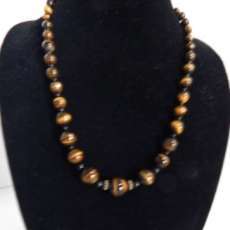 Tiger Eye & Black Obsidian Natural Gemstone Necklace