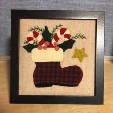 Framed Wool Applique Christmas Boot