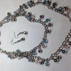 crystal/silvertone 2 strand necklace andd earrings