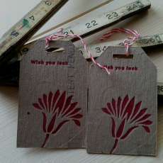 Recycle cardboard box “wish you luck” hang gift tag | Red, Letterpress | Thai Graphic with Red White