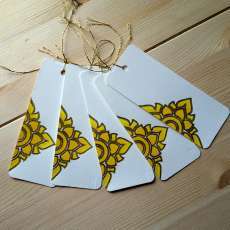 Letterpress and Hand Painted Blank hang gift tag | Gold Outline | Hand painted Thai Pattern Design i