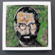 Portrait of Steve Jobs made in the technique of hot enamel