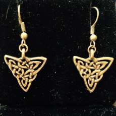 Antique Gold Tone Pewter Celtic Knot Triangle Earrings