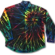 Tie Dye • L • Black Rainbow Spirograph • Long Sleeve Button Down Shirt • Cotton • 2Dye4