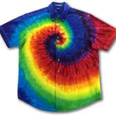 Tie Dye • M • Classic Rainbow Spiral • Short Sleeve Button Down Shirt • Cotton • 2Dye4