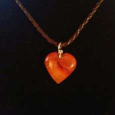 Cinnebar Agate Heart on Sterling with Brown Braided Leather Necklace & Sterling Clasp