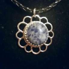 Timeless Heirloom Sodalite and Sterling Pendant on Braided Leather Necklace w Sterling Silver Clasp