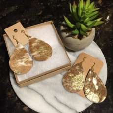 Cowhide Earrings Tan/Gold Foil