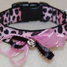 Pink Leopard Print Dog Collar with Crystal
