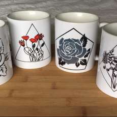 Set of 4 11oz hand drawn floral collection. printed double sided.