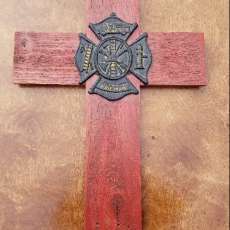 Red Firefighter Wooden Cross