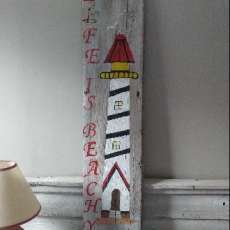 Barn wood light house sign- Life is Beachy