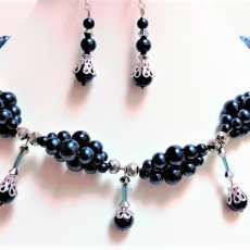 Double-Strand Pearl Jewelry Set with Caged Pearl Drops