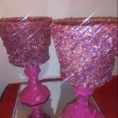 Pink Crushed glass votive holders