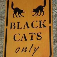 Halloween BLACK CATS ONLY window display  fretwork hand painted orange black
