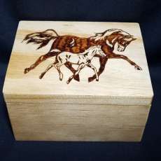 Handmade Wood Burned Horse with Foal Gift Box