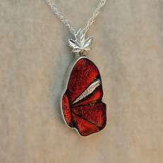 Red and Silver Small Butterfly Wing Mosaic Pendant
