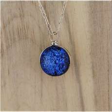 Blue and Salmon Dichroic Glass & Sterling Silver Ball Pendant