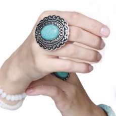 Bohemian mandala flower with natural stone stretch ring