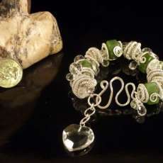Coiled Sterling Silver, Jade and Crystal bracelet
