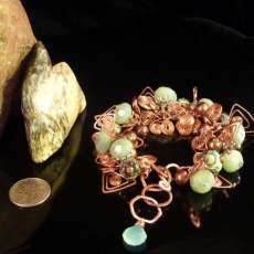 Copper Wire Triangles and Swirls Charm Bracelet 