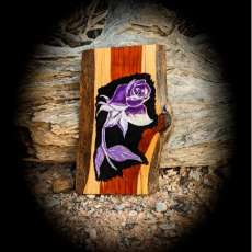 Single Purple Rose On Cedarwood