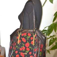 Shamballa Shoulder Bag - Red Poppies with Black Fringe